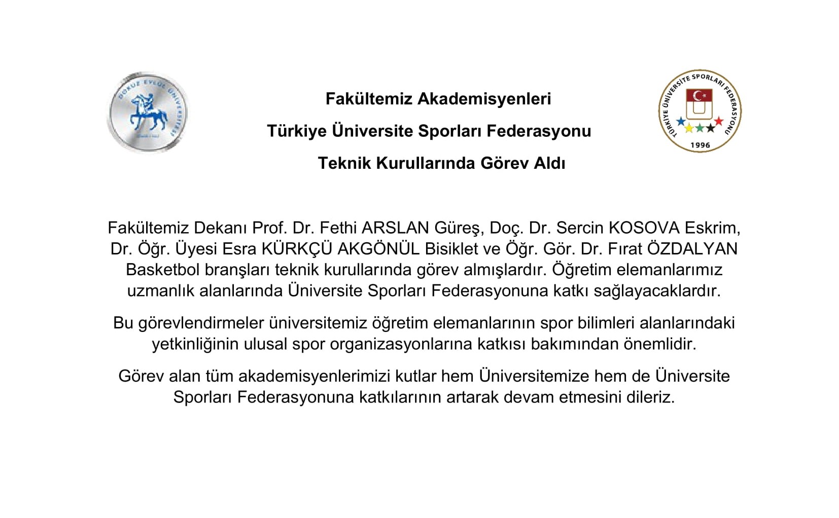 Fakültemiz Akademisyenleri Türkiye Üniversite Sporları Federasyonu Teknik Kurullarında Görev Aldı-1